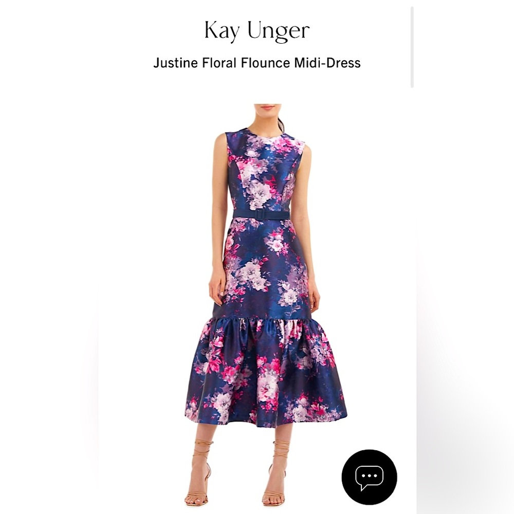 Kay Unger Justine Floral Flounce Midi-Dress